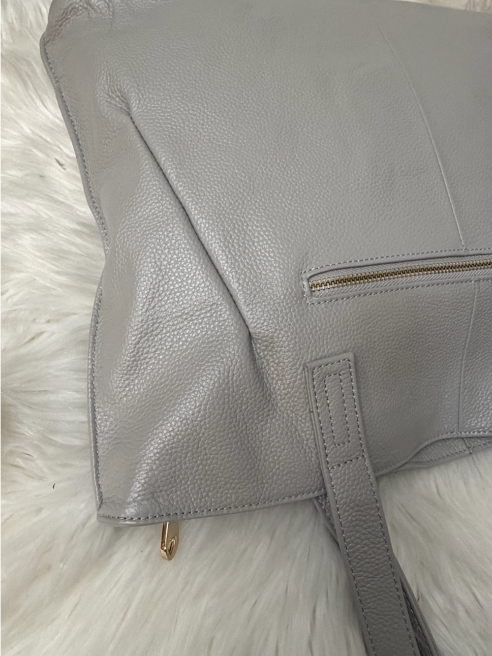 Classic Pebbled Leather Tote in Light Gray - Picture 9 of 15